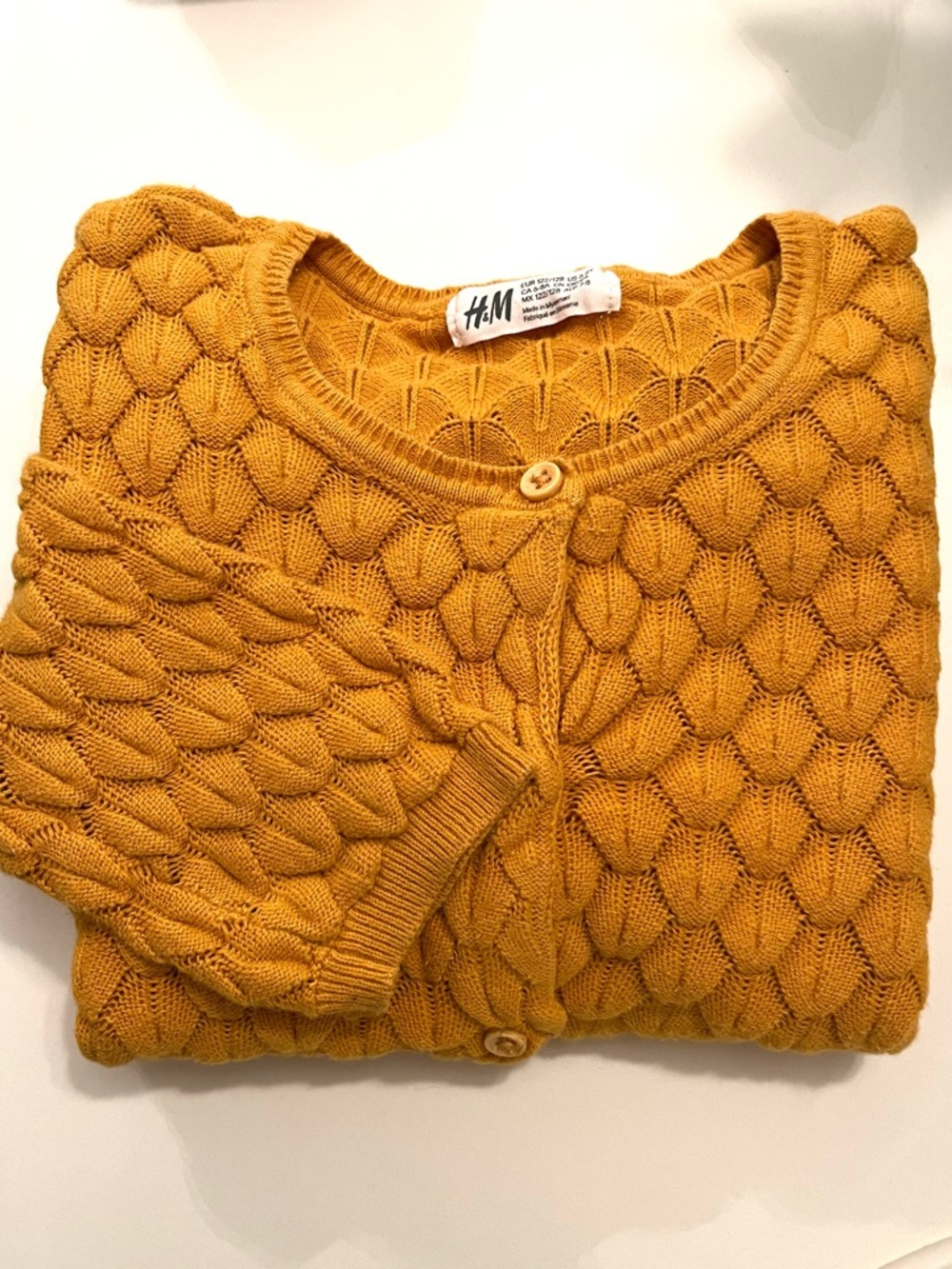H&M Button Down Sweater Mustard Yellow Girls Size 6-8 Y